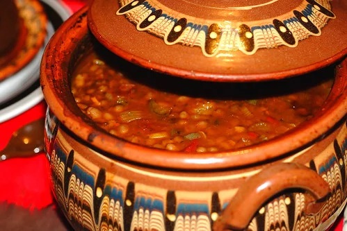 Bulgarian navy beans in a clay pot