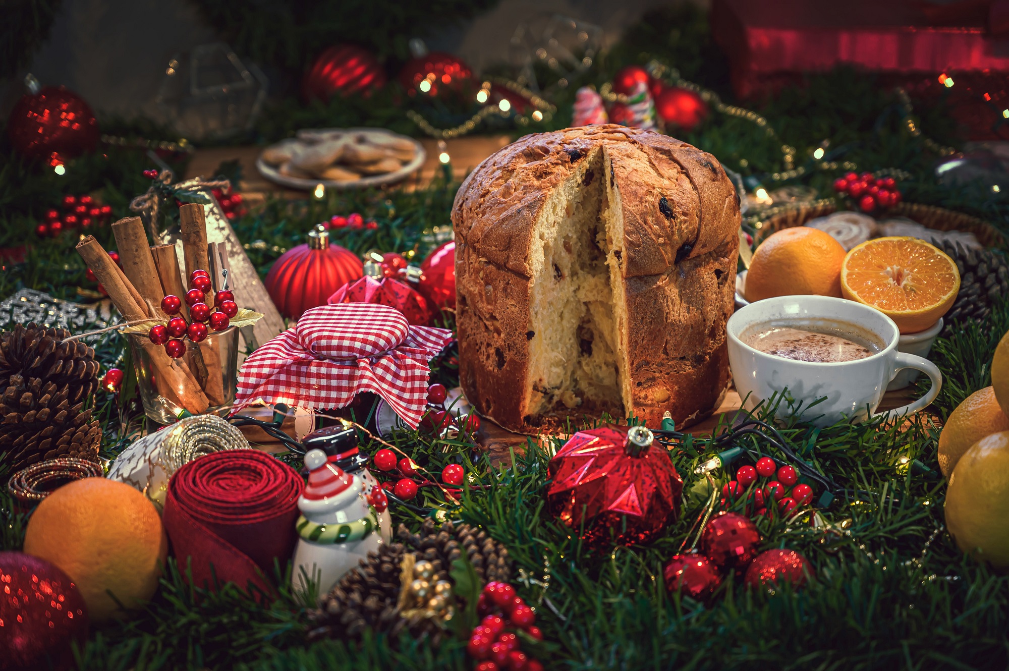 Christmas feast with panettone at the center