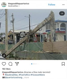 Capture from Instagram of destruction in Puerto Rico from Hurricane Maria