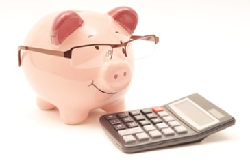 Piggy bank with a calculator