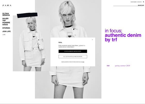 Screenshot of Zara's website for Spain
