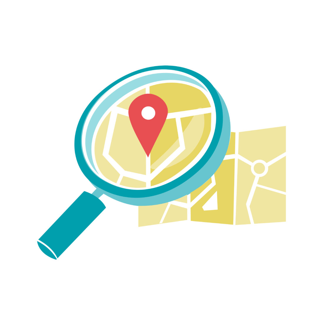 Magnifying glass looking at a map