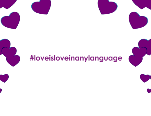 hearts in a picture with word saying loveisloveinanylanguage