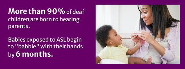 Most deaf children are born to hearing parents. Babies that are spoken to using ASL will begin to mimic the movements by the age of six months. 